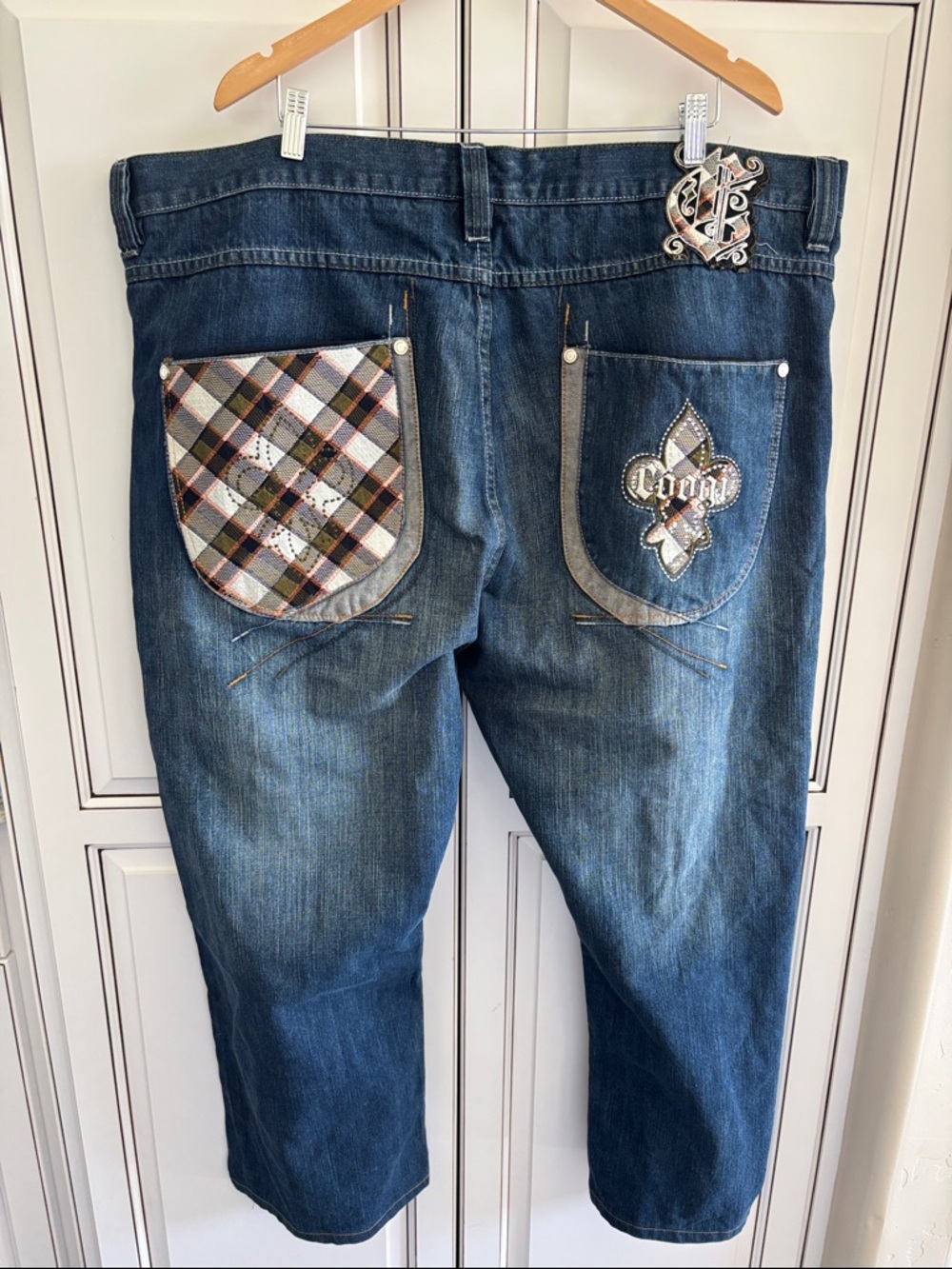 Coogi Australia Jeans Y2K Grunge Logo Selvedge Mens 46 x 36 Actual 46 x 29 Blue